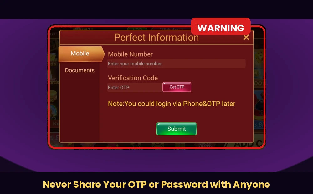 Teen patti master otp warning